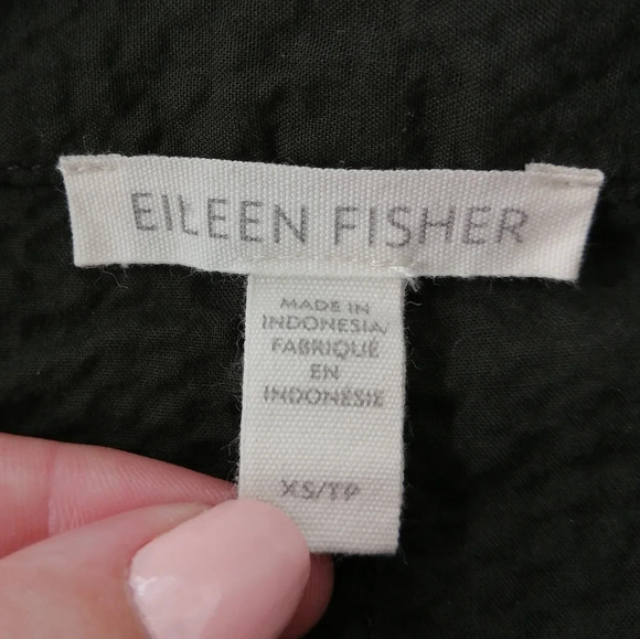 Eileen Fisher Organic Cotton Pucker Mandarin Collar Jacket Green Oversize XS - Picture 11 of 15